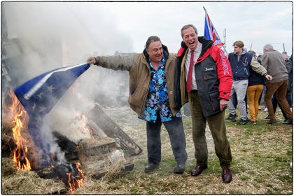 Nigel Farage enjoys EU Flag and boat burning on Whitstable Beach.