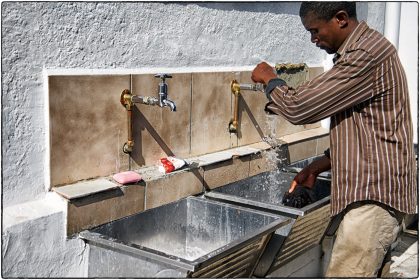 Washing clothes at The Carpenter's Shop. 